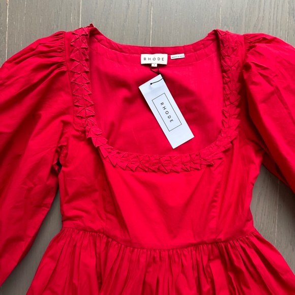 NWT Rhode Daya smocked red POPPY poplin cotton mini dress poppy puff sleeve 4 - Picture 2 of 6